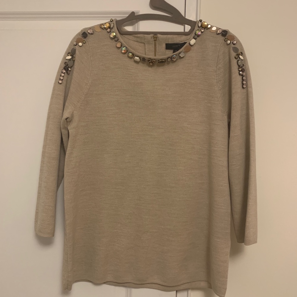 Jcrew wool sweater with jeweled collar. Size XS